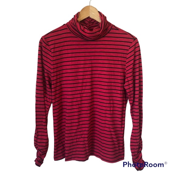 Striped Ruched Turtleneck Shirt Layering Piece Fall Winter Minimalist Retro - Picture 1 of 11